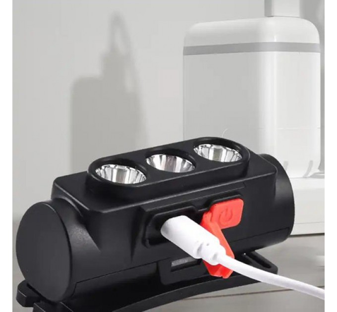 Фонарь налобный PLD-2119B-XPE+2COB(White+Red), 1х18650, ЗУ Type-C, Box