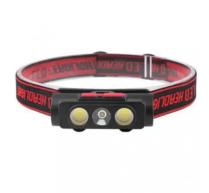 Фонарь налобный PLD-2119B-XPE+2COB(White+Red), 1х18650, ЗУ Type-C, Box