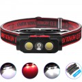 Фонарь налобный PLD-2119B-XPE+2COB(White+Red), 1х18650, ЗУ Type-C, Box