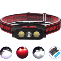 Фонарь налобный PLD-2119B-XPE+2COB(White+Red), 1х18650, ЗУ Type-C, Box