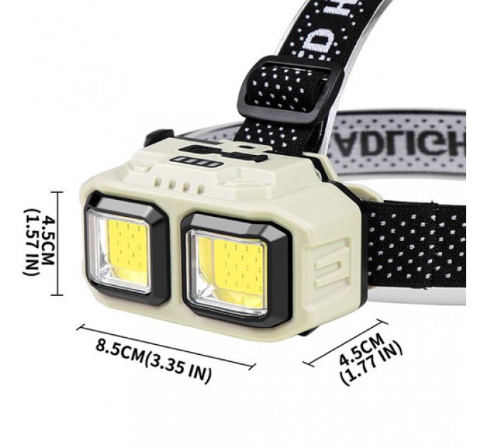 Фонарь налобный HX-816S-2COB(White+Red), Motion Sensor, Waterproof, 1x18650, ЗУ Type-C, Box