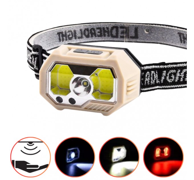 Фонарь налобный SH-S31-XPE+COB(White+Red), Motion Sensor, Li-Ion аккумулятор, ЗУ Type-C, Box