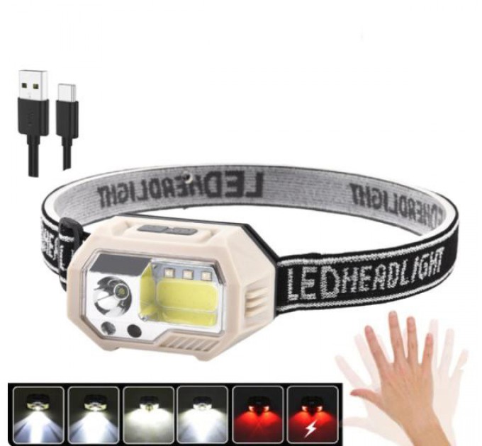 Фонарь налобный SH-S9-XPE+COB+3SMD(Red), Motion Sensor, Li-Ion аккумулятор, ЗУ Type-C, Box