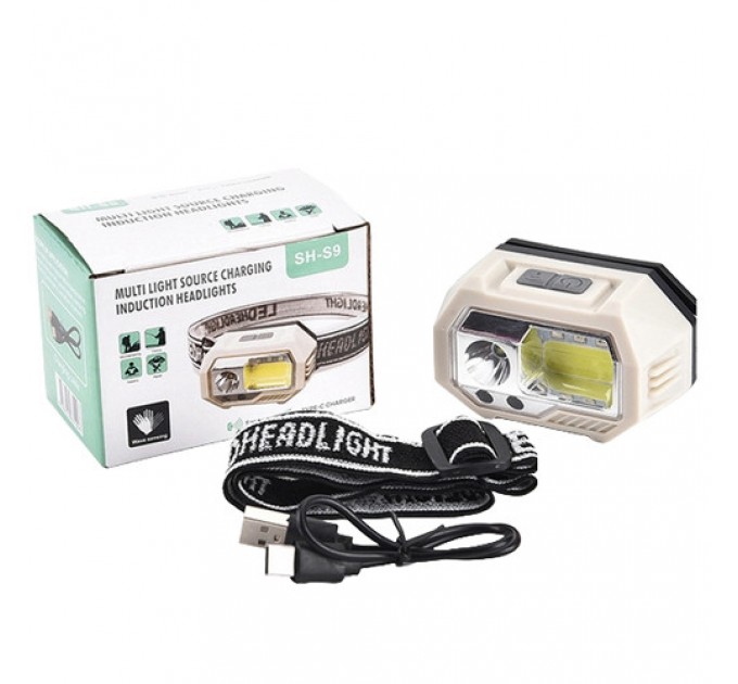 Фонарь налобный SH-S9-XPE+COB+3SMD(Red), Motion Sensor, Li-Ion аккумулятор, ЗУ Type-C, Box