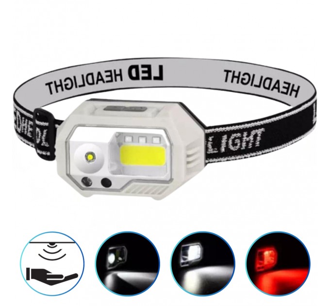 Фонарь налобный SH-S9-XPE+COB+3SMD(Red), Motion Sensor, Li-Ion аккумулятор, ЗУ Type-C, Box