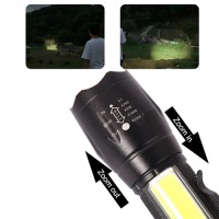 Фонарь W601-XPE(Red)+COB(White), Li-Ion аккум., ЗУ Type-C, zoom, Box