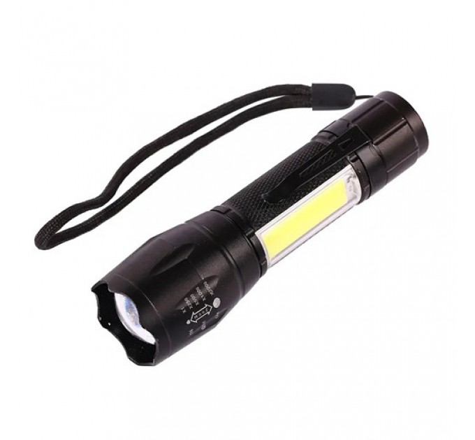 Фонарь W601-XPE(Red)+COB(White), Li-Ion аккум., ЗУ Type-C, zoom, Box
