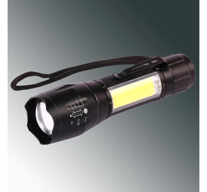 Фонарь W601-XPE(Red)+COB(White), Li-Ion аккум., ЗУ Type-C, zoom, Box