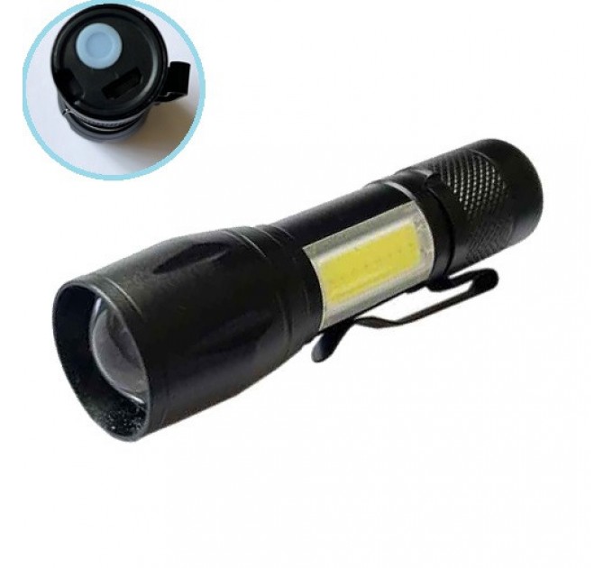 Фонарь 513-XPE+COB, Li-Ion аккум., zoom, ЗУ microUSB
