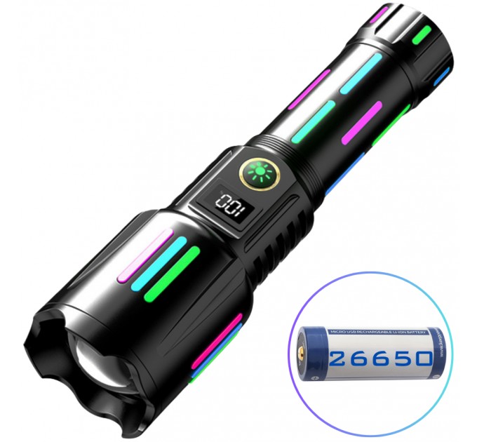 Фонарь NIGHT VISION FLUORESCENCE W515-PM10-TG, Power Bank, индикация заряда, 1x26650, ЗУ Type-C, zoom, Box