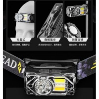 Фонарь налобный YY-19B-3SMD+2COB(White+Yellow+Red), Motion Sensor, Li-Ion аккум., ЗУ Type-C, магнит, Box