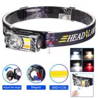 Фонарь налобный YY-19B-3SMD+2COB(White+Yellow+Red), Motion Sensor, Li-Ion аккум., ЗУ Type-C, магнит, Box