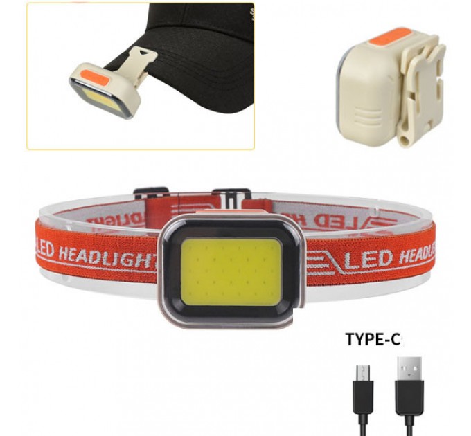 Фонарь налобный CY-2027-B-COB(white+red), Li-Ion аккумулятор, ЗУ Type-C