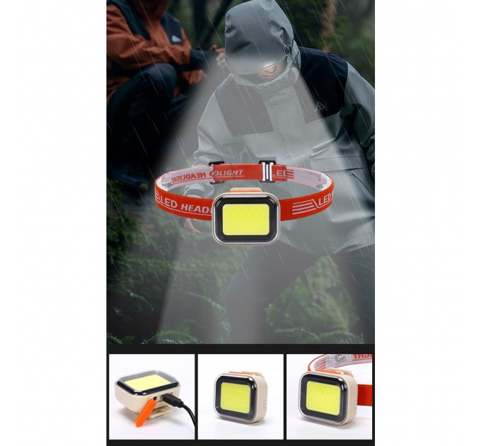 Фонарь налобный CY-2027-B-COB(white+red), Li-Ion аккумулятор, ЗУ Type-C