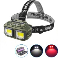 Фонарь налобный HX-816M-2COB(White+Red) CAMOUFLAGE, Waterproof, 1x18650, ЗУ Type-C, Box