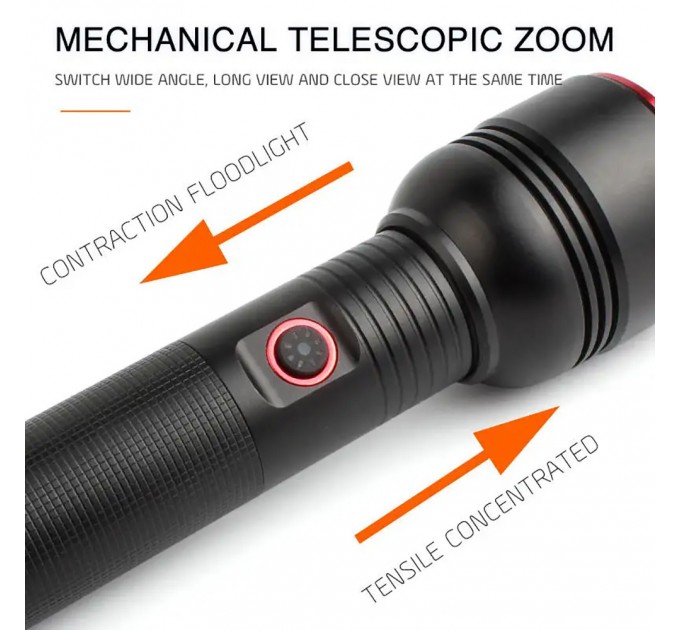 Фонарь SY-2208-TG, 1 РЕЖИМ, Power Bank, 1x18650, ЗУ Type-C, zoom, Box