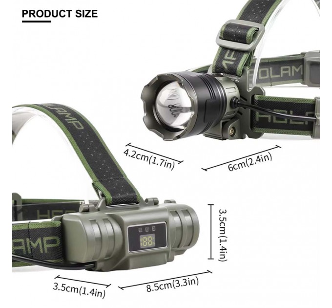 Фонарь налобный 8099 PM10-TG, 1x18650, ЗУ Type-C, zoom, Box
