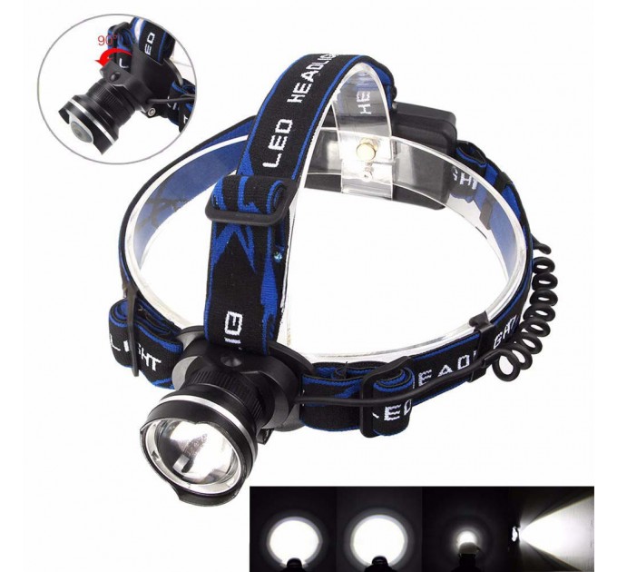 Фонарь налобный RN-1622-T6, 2x18650, ЗУ Type-C, zoom, Box