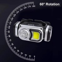 Фонарь налобный HX-T60-5SMD+COB(White+Red), Waterproof, 1x18650, ЗУ Type-C, магнит, Box