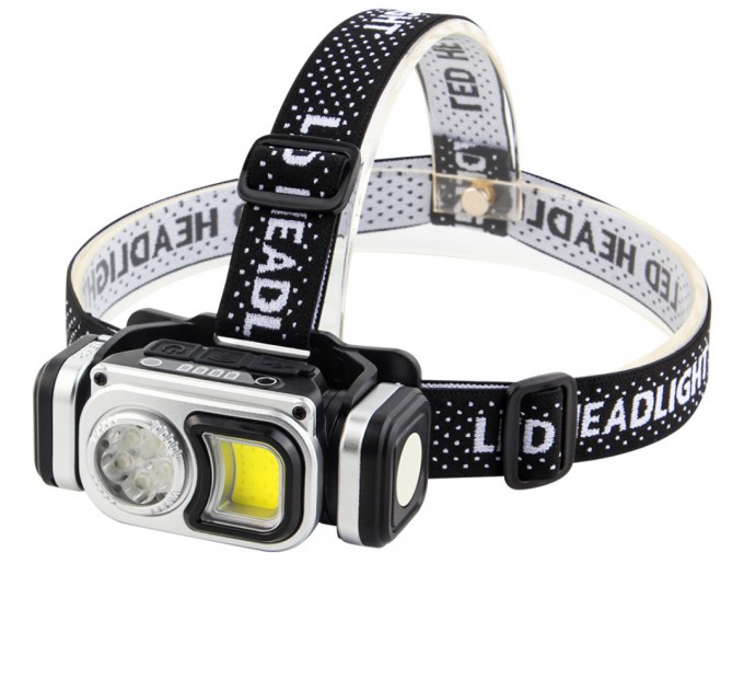 Фонарь налобный HX-T60-5SMD+COB(White+Red), Waterproof, 1x18650, ЗУ Type-C, магнит, Box