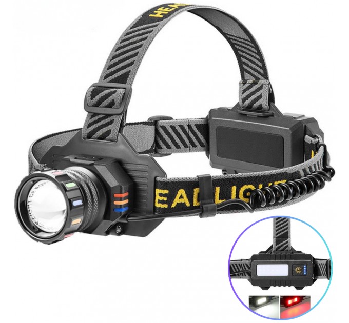 Фонарь налобный BL-T701C-TG, 2x18650, ЗУ Type-C, zoom, Box