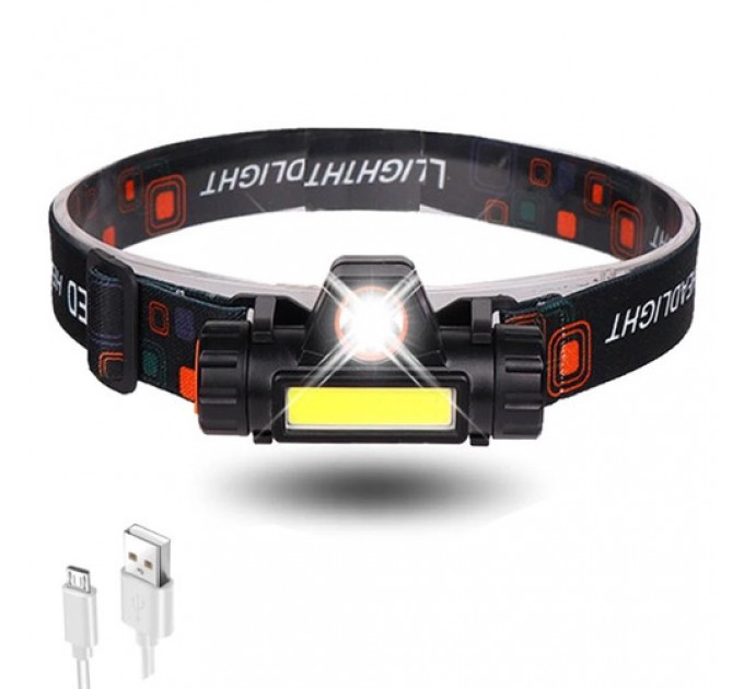 Фонарь налобный 872/101-XPE+COB, Li-Ion аккумулятор, диммер, магнит, ЗУ microUSB