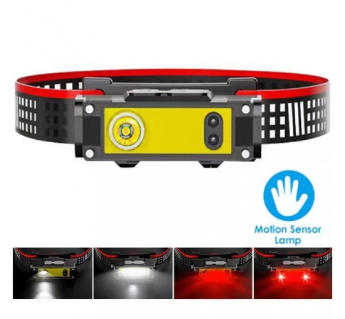 Фонарь налобный BL-T124-ХРЕ+COB (White+Red), Motion Sensor, 1x18650, ЗУ Type-C