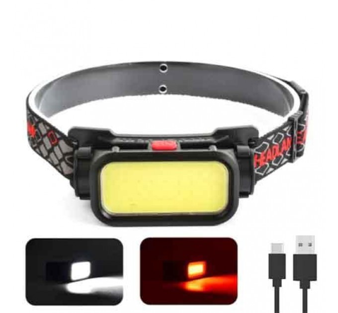 Фонарь налобный BL-008+COB (White+Red), Li-Ion аккум., ЗУ Type-C, Box