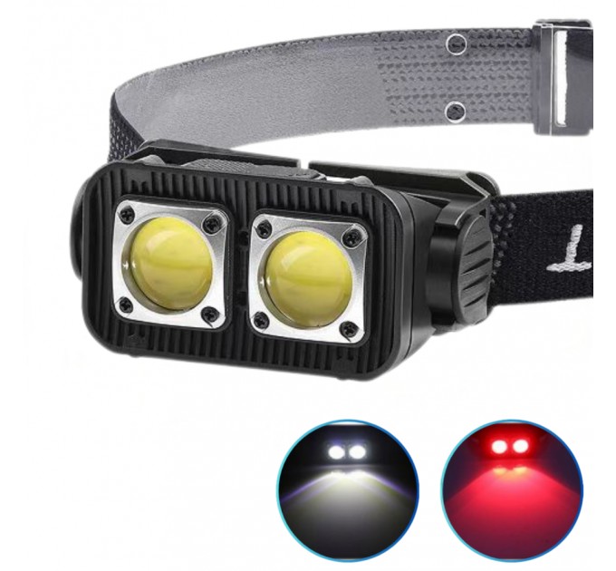 Фонарь налобный K372/L-31-2COB(White+Red), Motion Sensor,  Li-Ion аккум., индикация заряда, ЗУ Type-C, Box