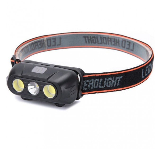 Фонарь налобный KX-215-LED+2COB, 1x18650, ЗУ Type-C, Box