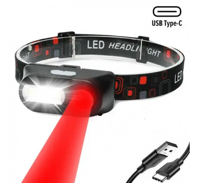 Фонарь налобный 1804-LED(Red)+COB(White), 1x18650, ЗУ Type-C