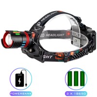 Фонарь налобный NIGHT VISION FLUORESCENCE CT012-3Q-TG, 1 РЕЖИМ, 3x18650, ЗУ Type-C, Power Bank, zoom, Box