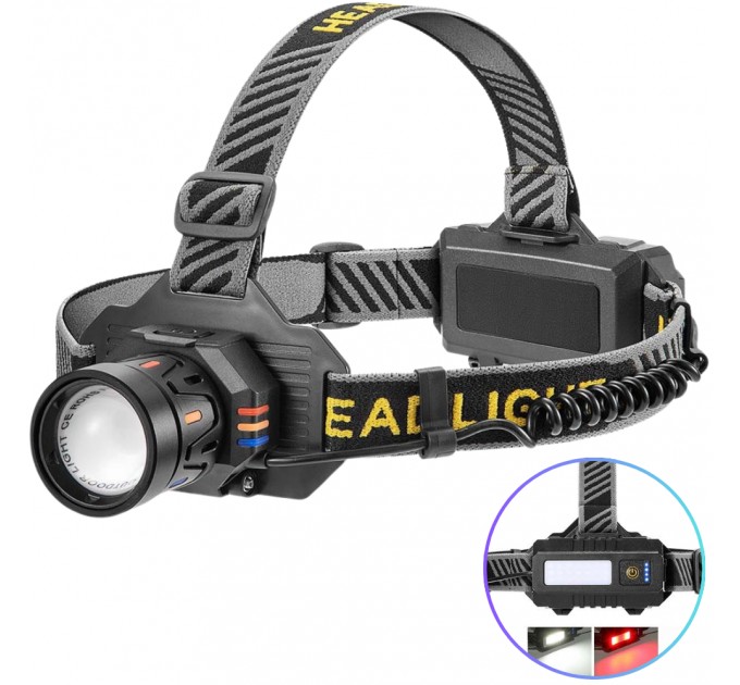 Фонарь налобный BL-T701B-TG, 2x18650, ЗУ Type-C, zoom, Box