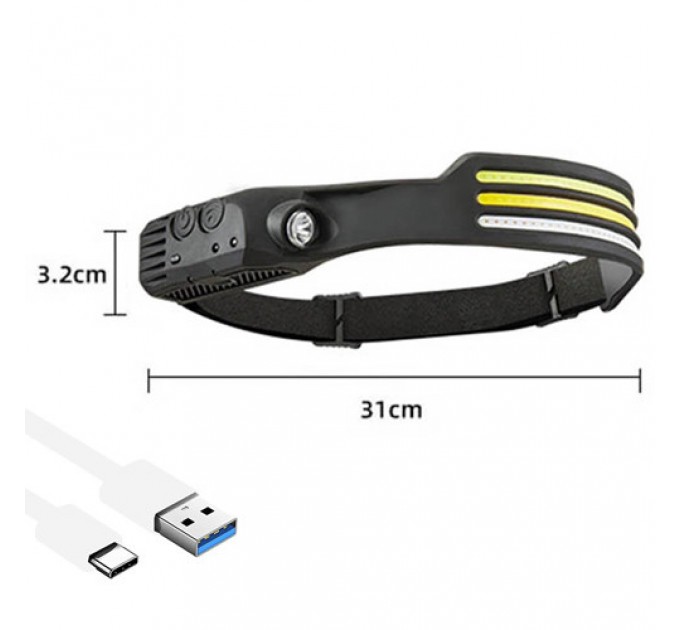 Фонарь налобный BL-W689-LM+3COB (White+Yellow+Red), Motion Sensor, Li-Ion аккум., ЗУ Type-C, Box