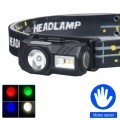 Фонарь налобный T131-XPE+3SMD(Red+Green+Blue+UV), Motion Sensor, Li-Ion аккум, магнит, клипса, ЗУ Type-C, Box