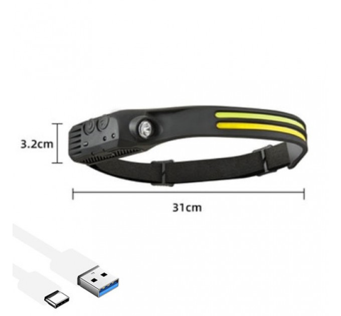 Фонарь налобный BL-W689-2-LM+2COB (White+Red), Motion Sensor, Li-Ion аккум., ЗУ Type-C, Box