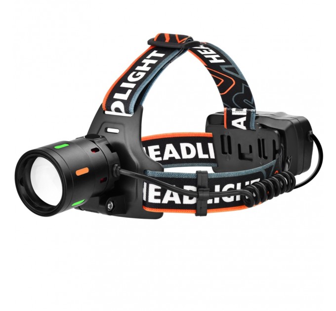 Фонарь налобный NIGHT VISION FLUORESCENCE BL-T207-TG, 2x18650, 1 РЕЖИМ, ЗУ Type-C, zoom