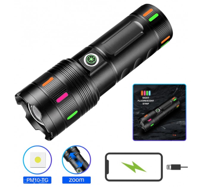 Фонарь NIGHT VISION FLUORESCENCE 701-PM10-TG, Li-Ion аккум., ЗУ Type-C, индикация заряда, zoom