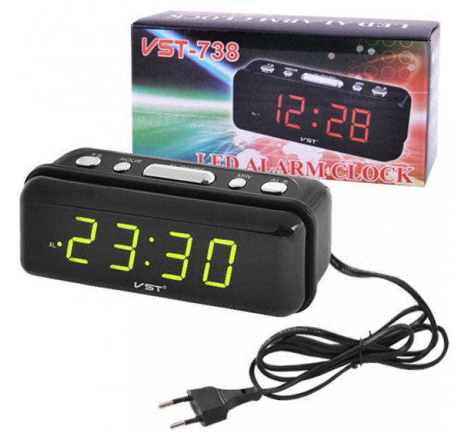 Часы сетевые VST-738-2 зеленые, 220V