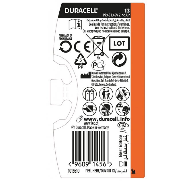 Батарейка Duracell HA 13 уп. 6 шт.