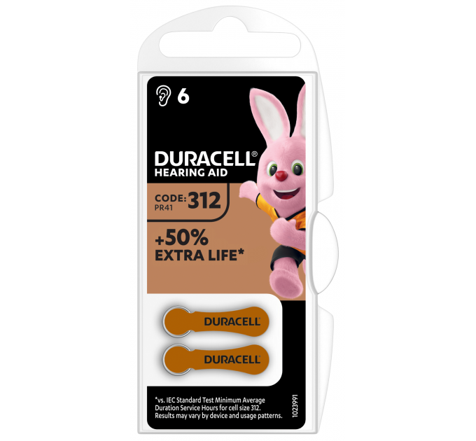 Батарейка Duracell HA 312 уп. 6 шт.