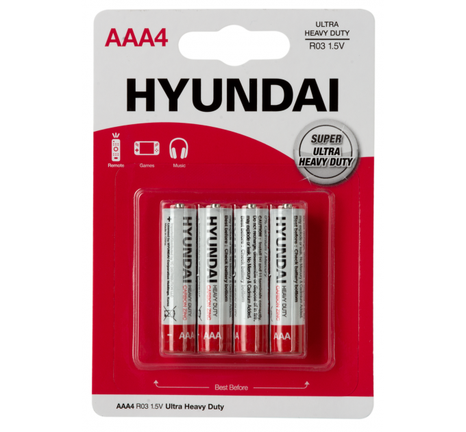 Батарейка Hyundai R03 AAA BL4 Heavy Duty 
