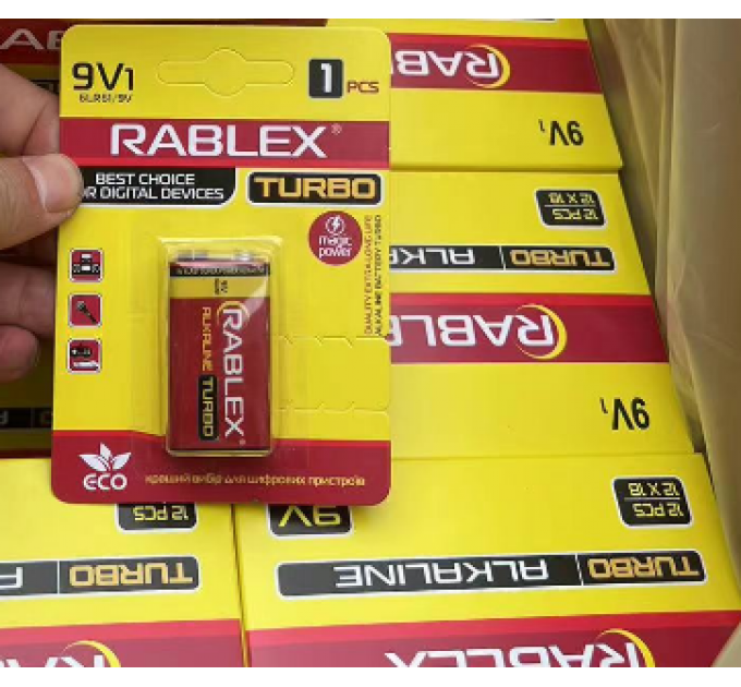 батарейка щелочная Rablex 6LR61 крона 9V Turbo blister 