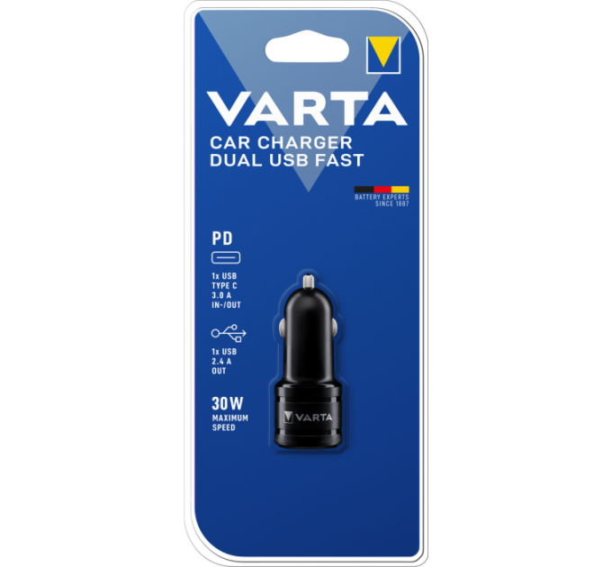 Зарядний пристрій VARTA CAR CHARGER DUAL USB FAST
