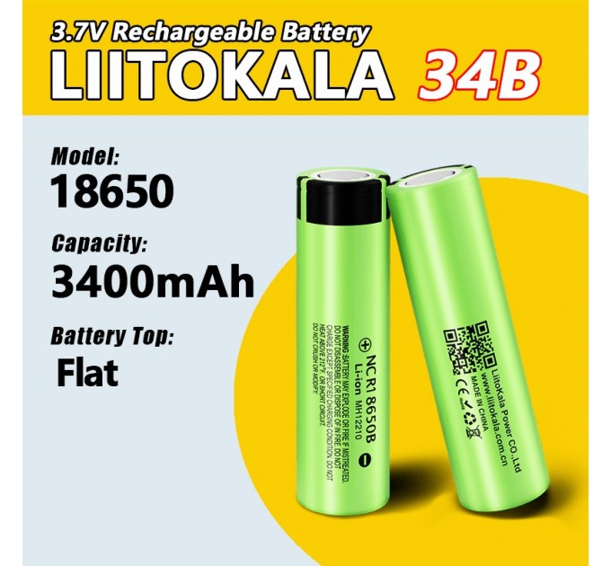 Акумулятор LiitoKala NCR 34B Li-ion 18650 3.7 V 3400 mAh (технічний)