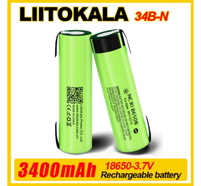 Акумулятор LiitoKala NCR 34B-N Li-ion 18650 3.7 V 3400 mAh з контактами під пайку